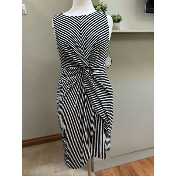 Sonoma NWT M double lined striped pullover asymmetrical jersey twist waist dress - Picture 1 of 9